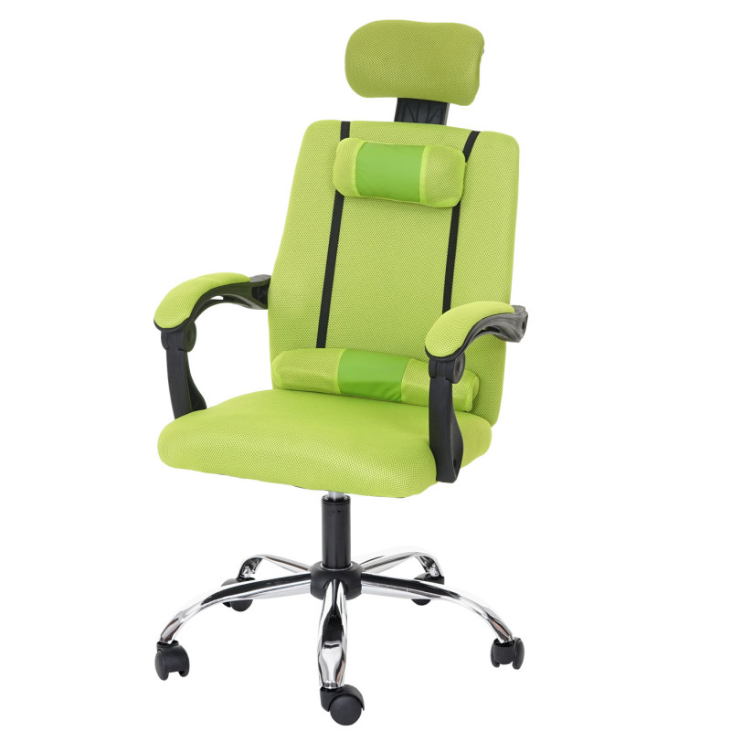 Chaise de bureau jeunesse chaise pivotante, appui-tête, accoudoirs, tissu - vert