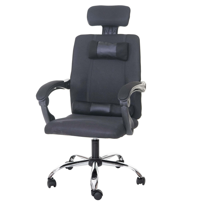 Chaise de bureau jeunesse chaise pivotante, appui-tête, accoudoirs, tissu - noir