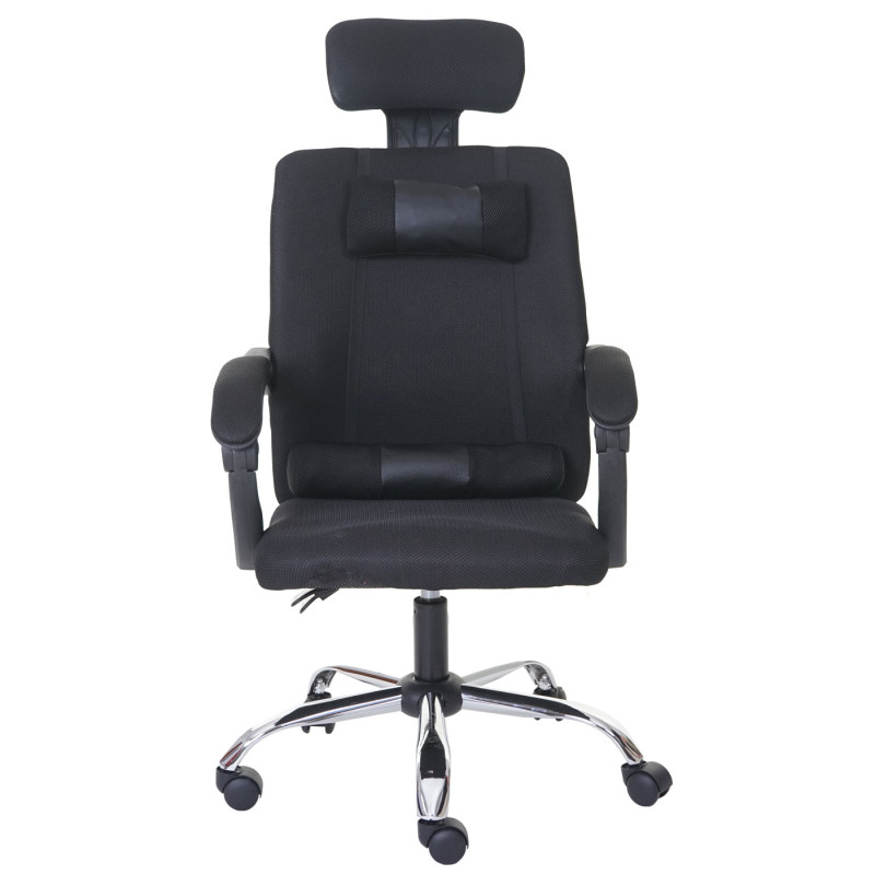 Chaise de bureau jeunesse chaise pivotante, appui-tête, accoudoirs, tissu - noir