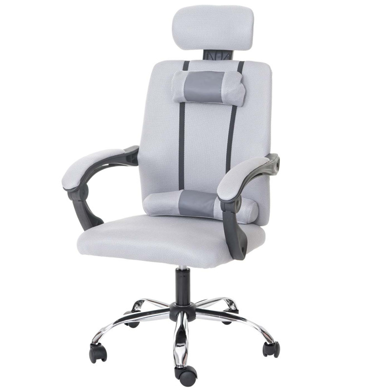Chaise de bureau jeunesse chaise pivotante, appui-tête, accoudoirs, tissu - gris