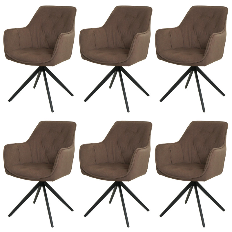 Lot de 6 chaises de salle à manger  rembourrée chaise avec accoudoirs, pivotante, métal tissu/textile - marron