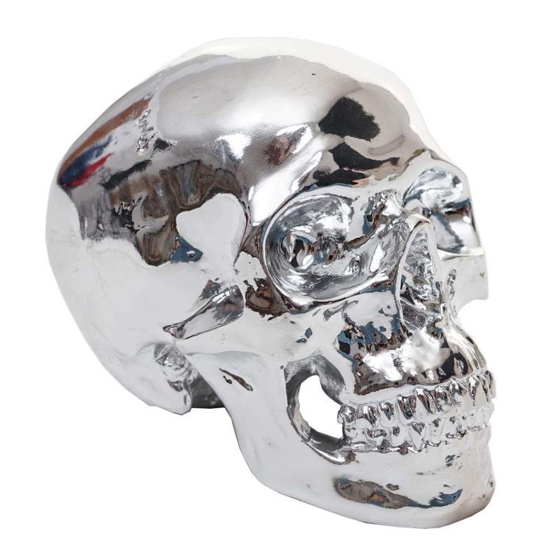 Figure de décoration crâne polyresin sculpture, intérieur/plein air, 18 cm - argent