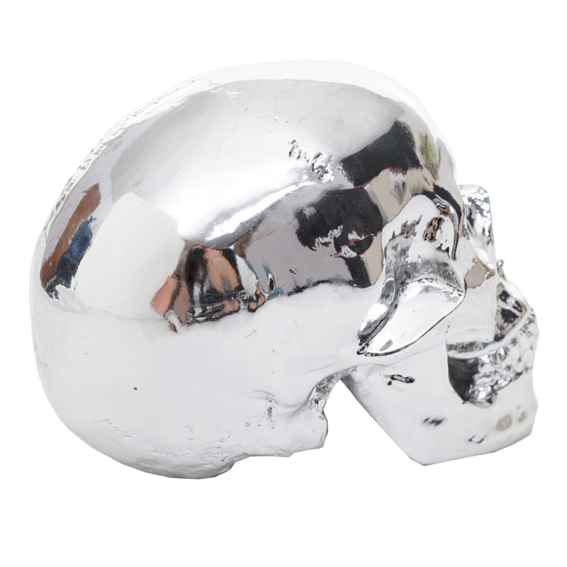 Figure de décoration crâne polyresin sculpture, intérieur/plein air, 18 cm - argent