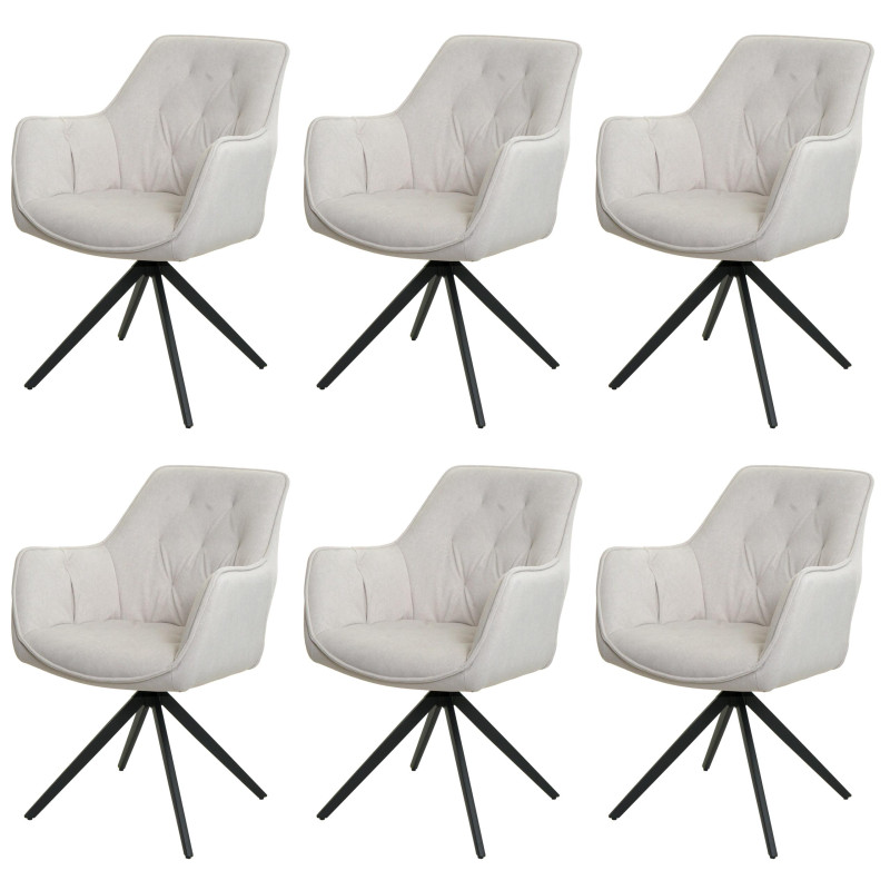 Lot de 6 chaises de salle à manger rembourrée chaise avec accoudoirs, pivotante, métal tissu/textile - crème-beige