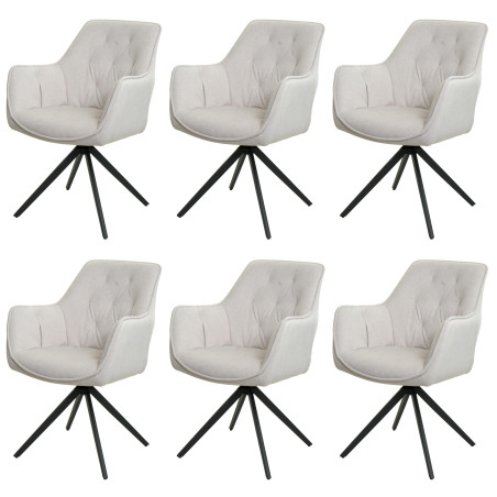 Lot de 6 chaises de salle à manger rembourrée chaise avec accoudoirs, pivotante, métal tissu/textile - crème-beige