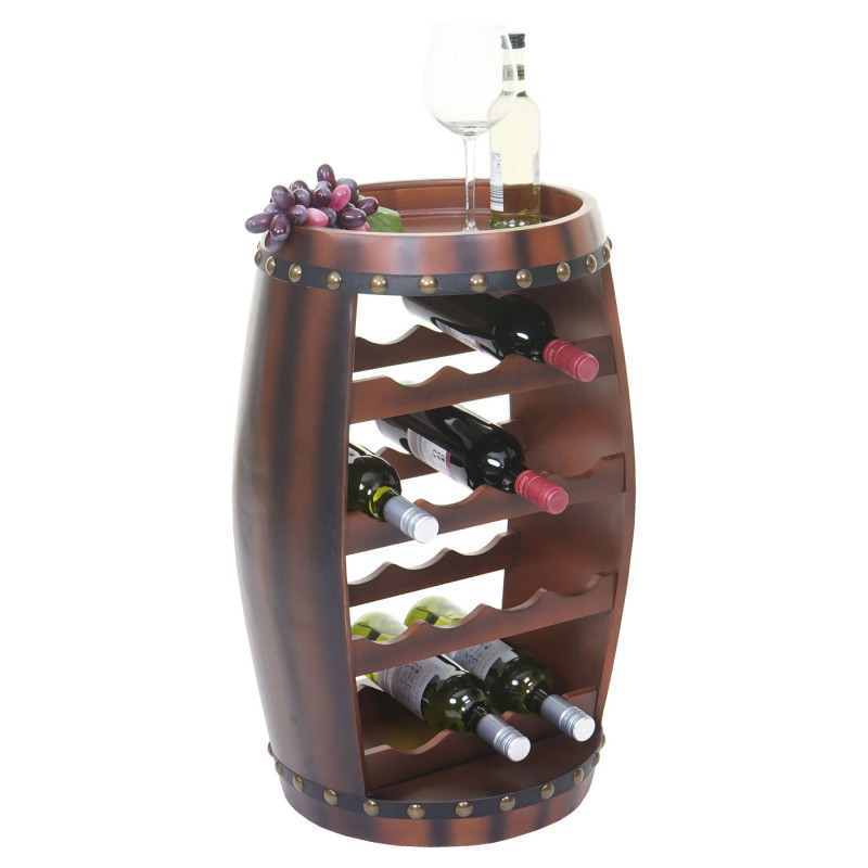 Étagère à vin étagère à bouteilles, tonneau en bois, 66x37x34cm, 14 bouteilles