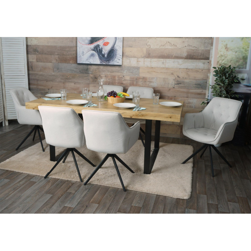 Lot de 6 chaises de salle à manger rembourrée chaise avec accoudoirs, pivotante, métal tissu/textile - crème-beige