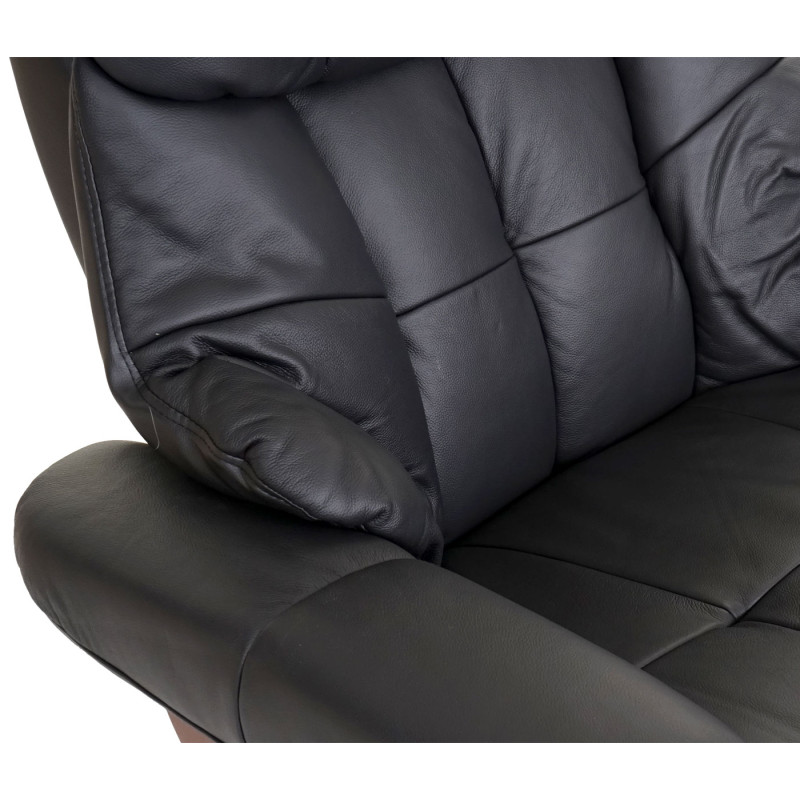 MCA fauteuil relax Calgary XXL, fauteuil de télévision avec tabouret, cuir, charge 180kg - noir, aspect noix