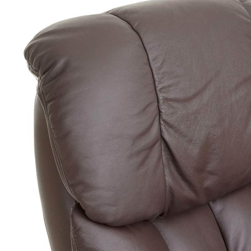 MCA fauteuil relax Calgary XXL, fauteuil de télé avec tabouret, cuir, charge 180kg - marron, brun naturel