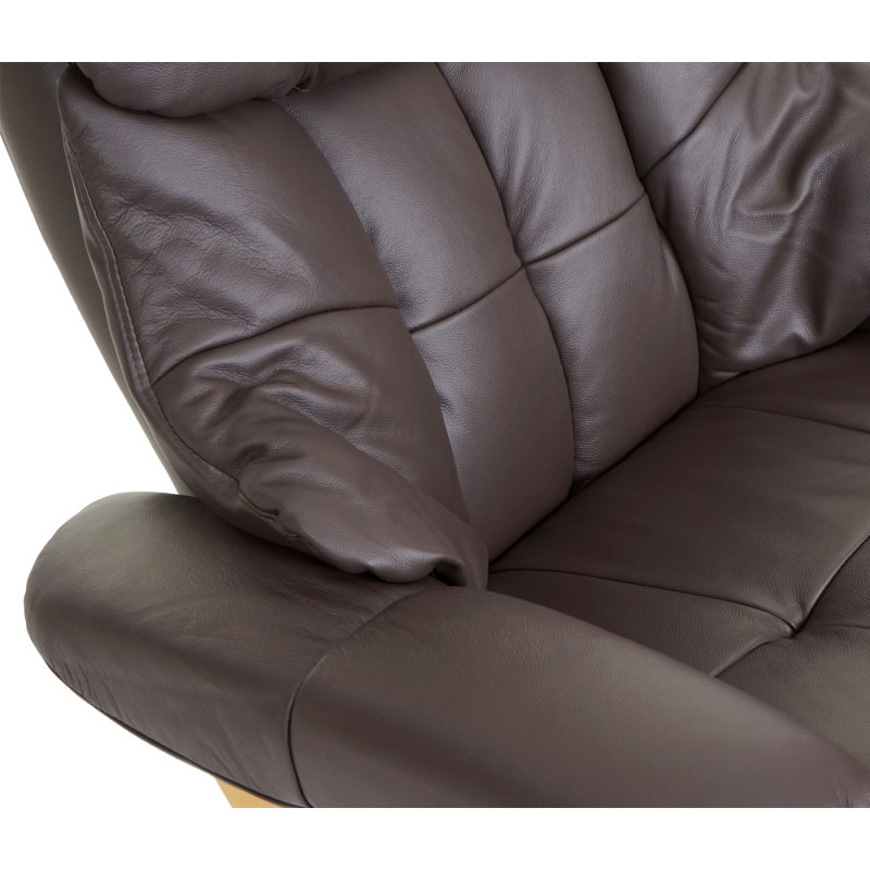 MCA fauteuil relax Calgary XXL, fauteuil de télé avec tabouret, cuir, charge 180kg - marron, brun naturel