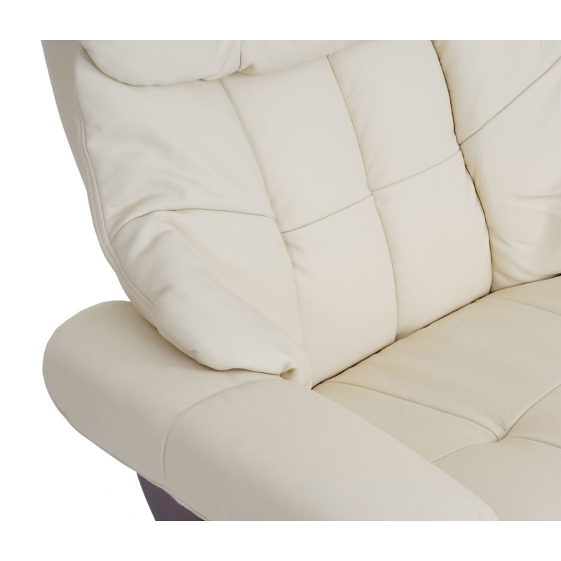 MCA fauteuil relax Calgary XXL, fauteuil de télévision avec tabouret, cuir, charge 180kg - crème, aspect noix