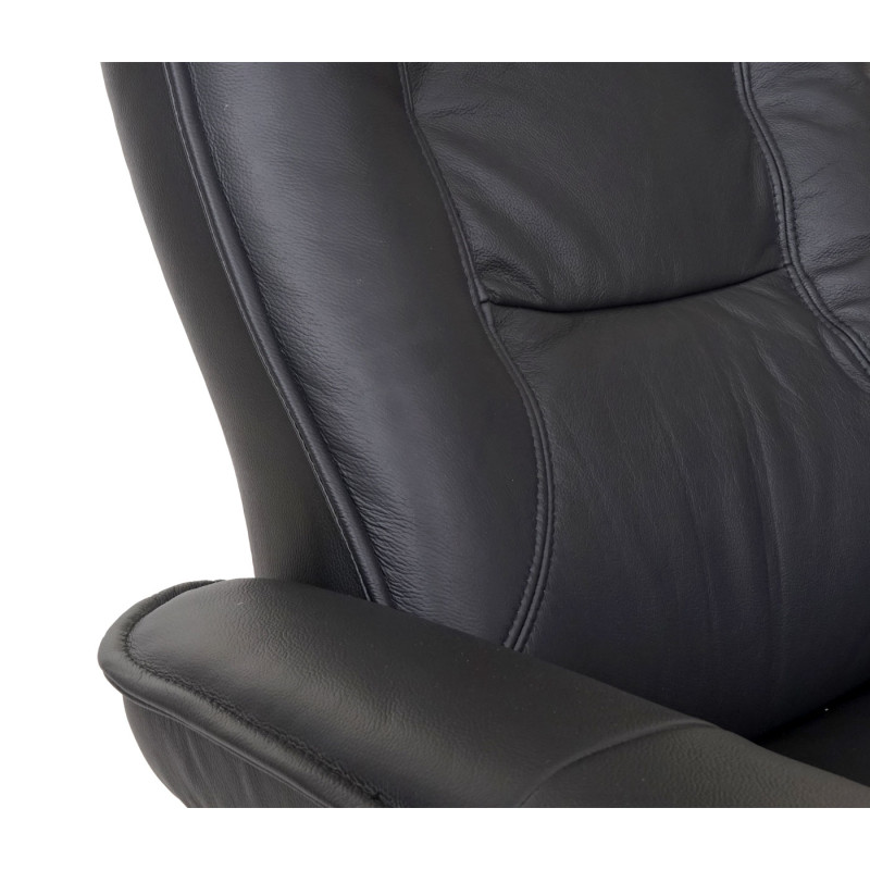 MCA fauteuil relax Hamilton, fauteuil de télévision, tabouret, cuir, charge 130kg - noir, doré