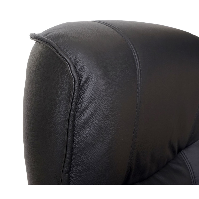 MCA fauteuil relax Hamilton, fauteuil de télévision, tabouret, cuir, charge 130kg - noir, doré