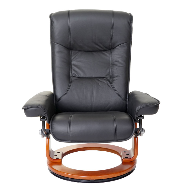 MCA fauteuil relax Hamilton, fauteuil de télévision, tabouret, cuir, charge 130kg - noir, doré