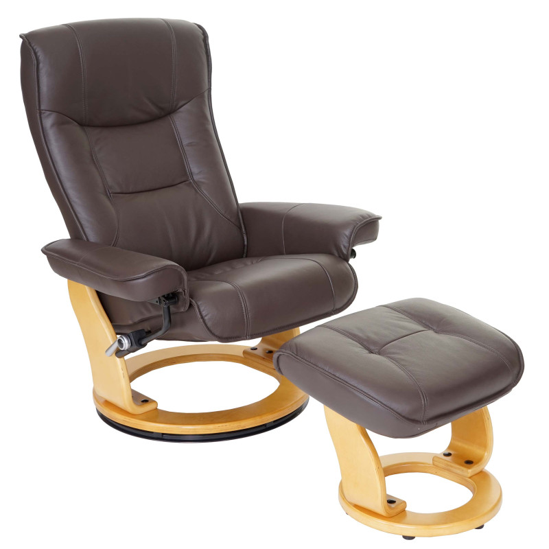 MCA fauteuil relax Hamilton, fauteuil de télévision, tabouret, cuir, charge 130kg - marron, nature