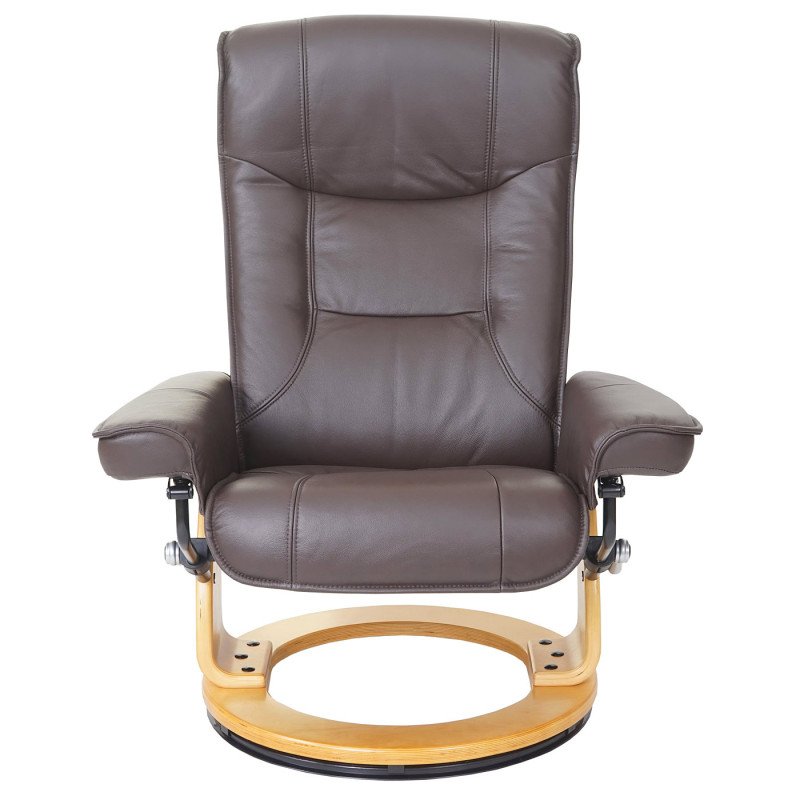 MCA fauteuil relax Hamilton, fauteuil de télévision, tabouret, cuir, charge 130kg - marron, nature