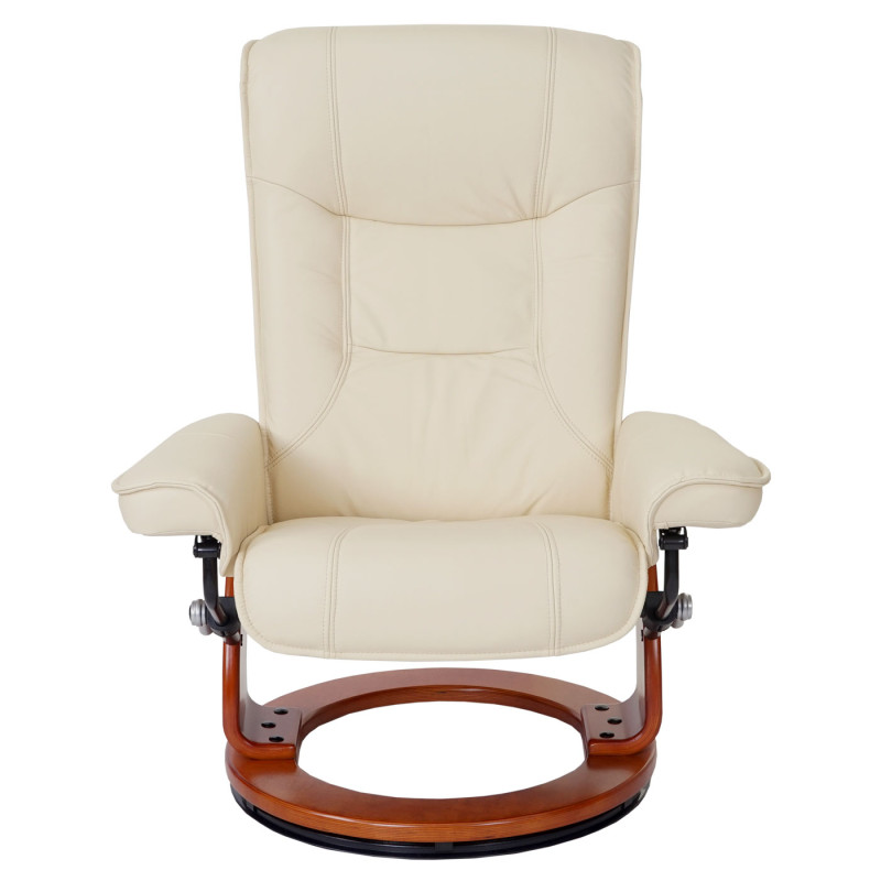 MCA fauteuil relax Hamilton, fauteuil de télévision, tabouret, cuir, charge 130kg - crème, doré