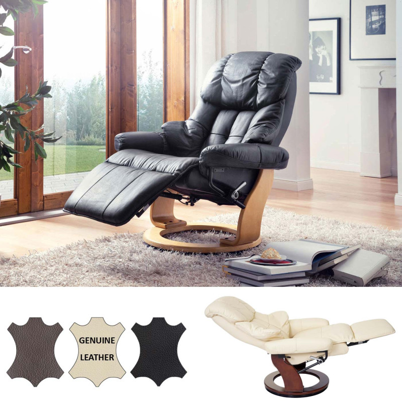 MCA fauteuil relax Calgary 2, fauteuil de télévision, cuir, charge 150kg - noir, couleur noix