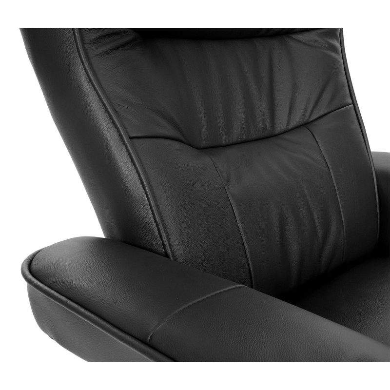 Robas Lund fauteuil relax Montreal, fauteuil de télévision, tabouret, cuir, charge 130kg - noir, doré