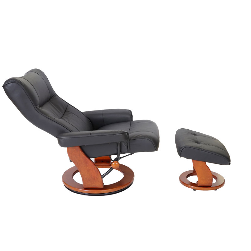 Robas Lund fauteuil relax Montreal, fauteuil de télévision, tabouret, cuir, charge 130kg - noir, doré