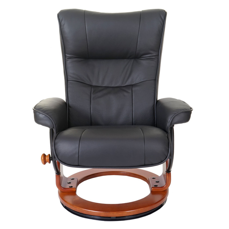 Robas Lund fauteuil relax Montreal, fauteuil de télévision, tabouret, cuir, charge 130kg - noir, doré