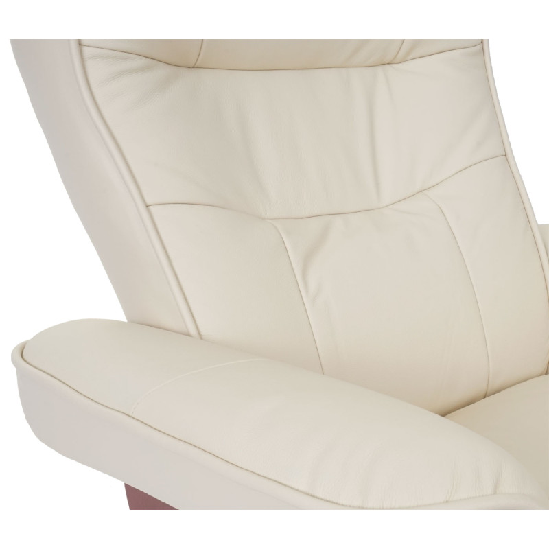 Robas Lund fauteuil relax Montreal, fauteuil de télévision, tabouret, cuir, charge 130kg - crème, doré