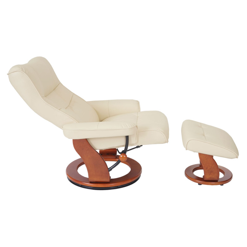 Robas Lund fauteuil relax Montreal, fauteuil de télévision, tabouret, cuir, charge 130kg - crème, doré