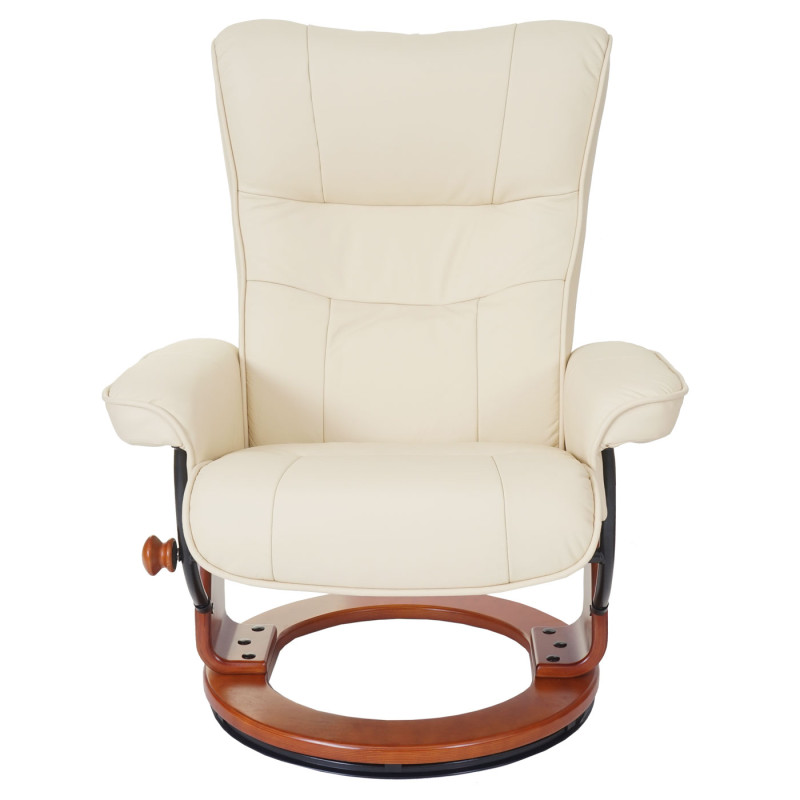 Robas Lund fauteuil relax Montreal, fauteuil de télévision, tabouret, cuir, charge 130kg - crème, doré