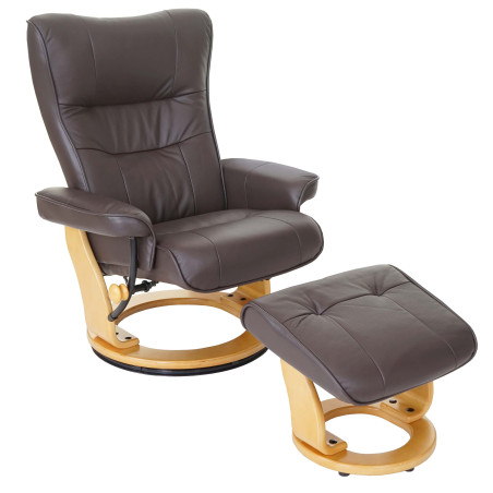 Robas Lund fauteuil relax Montreal, fauteuil de télévision, tabouret, cuir, charge 130kg - marron, nature