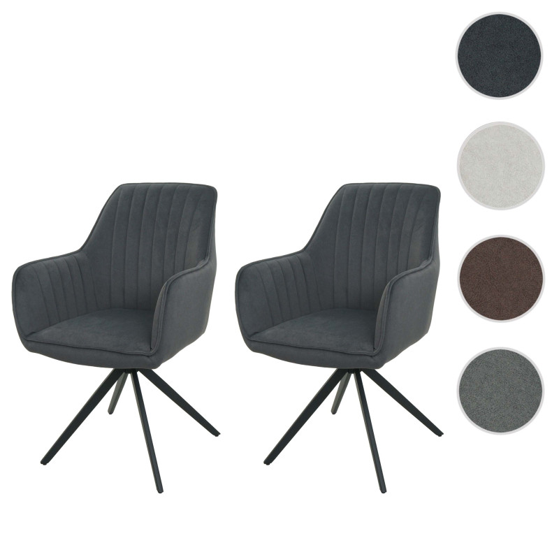 Lot de 2 chaises de salle à manger , chaise avec accoudoirs, pivotante Auto-Position tissu/textile - brun