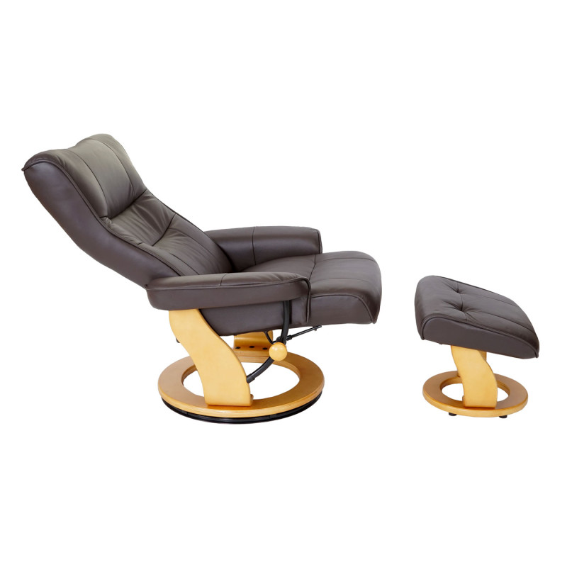 Robas Lund fauteuil relax Montreal, fauteuil de télévision, tabouret, cuir, charge 130kg - marron, nature