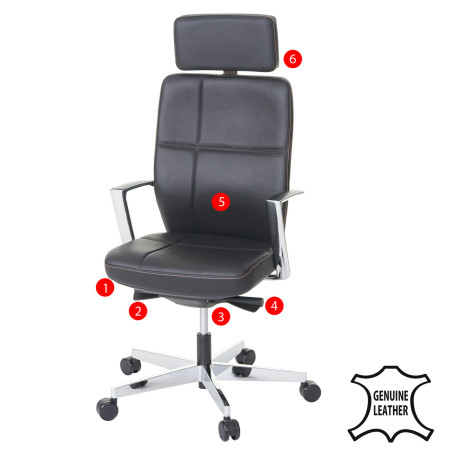 Fauteuil de bureau MERRYFAIR Sonoma, chaise pivotante, fonction glisse, cuir, ISO900, charge 130kg