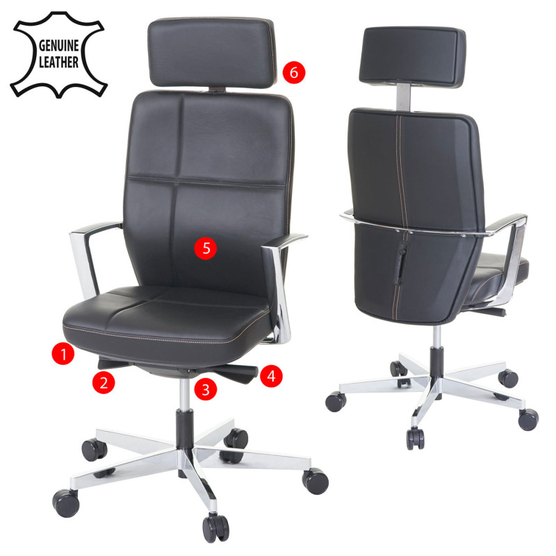 Fauteuil de bureau MERRYFAIR Sonoma, chaise pivotante, fonction glisse, cuir, ISO900, charge 130kg