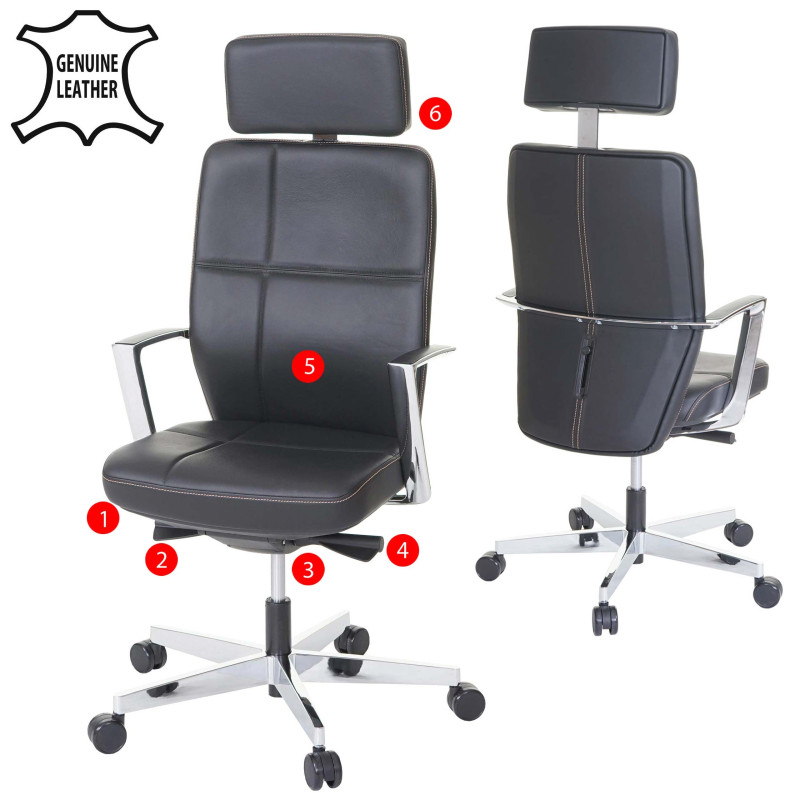 Fauteuil de bureau MERRYFAIR Sonoma, chaise pivotante, fonction glisse, cuir, ISO900, charge 130kg