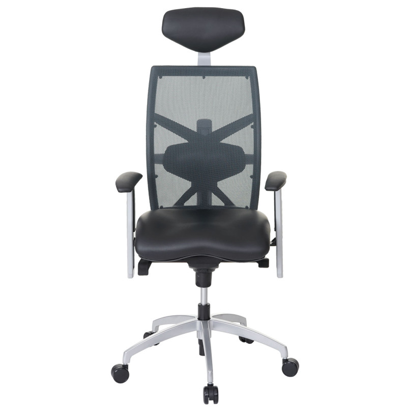 Fauteuil de bureau MERRYFAIR Trek, chaise pivotante, cuir / filet ISO9001, charge 130kg, noir