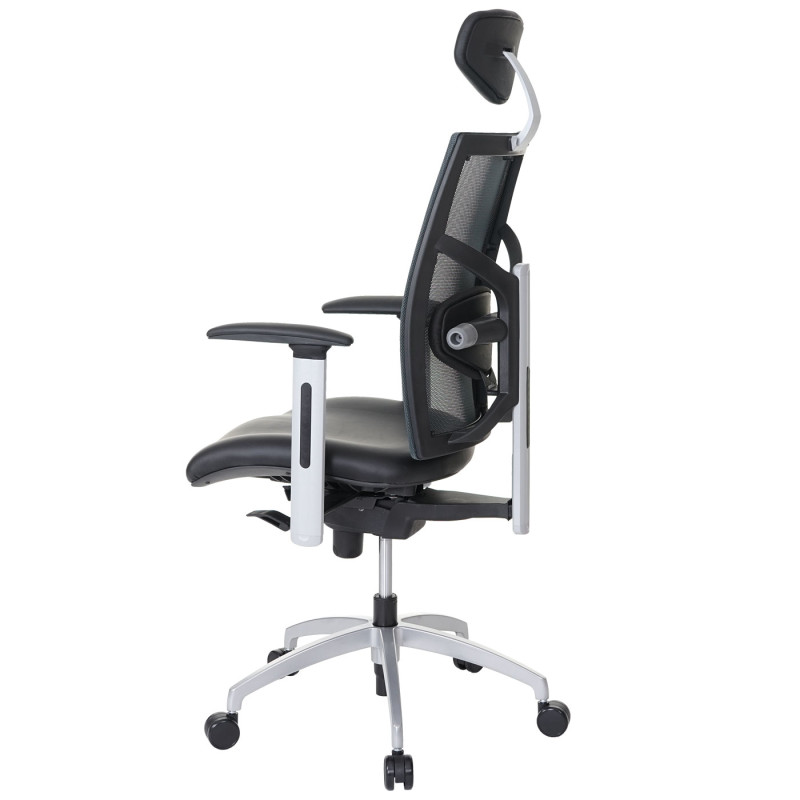 Fauteuil de bureau MERRYFAIR Trek, chaise pivotante, cuir / filet ISO9001, charge 130kg, noir