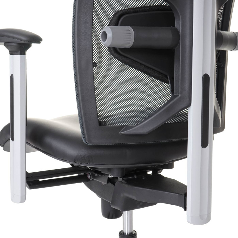 Fauteuil de bureau MERRYFAIR Trek, chaise pivotante, cuir / filet ISO9001, charge 130kg, noir