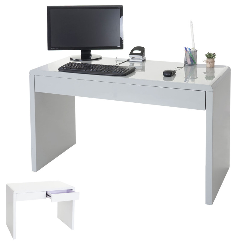 Bureau design Edmonton, table de bureau / ordinateur, poli fin 100x50cm - blanc