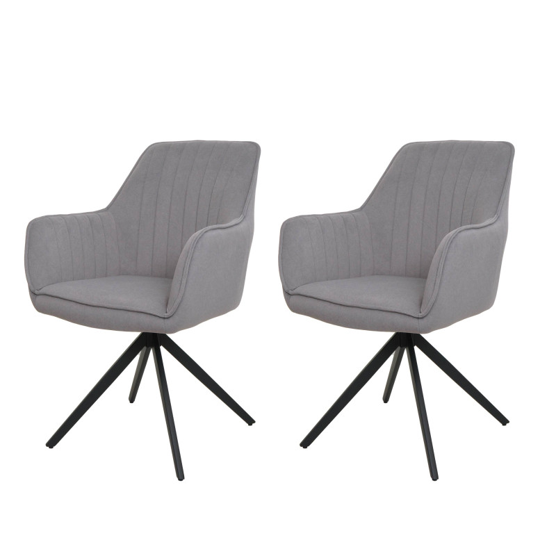 Lot de 2 chaises de salle à manger avec accoudoirs, pivotante Auto-Position tissu/textile - gris clair