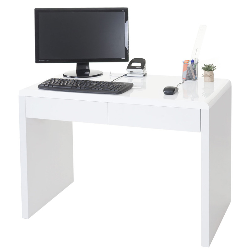 Bureau design Edmonton, table de bureau / ordinateur, poli fin 100x50cm - blanc