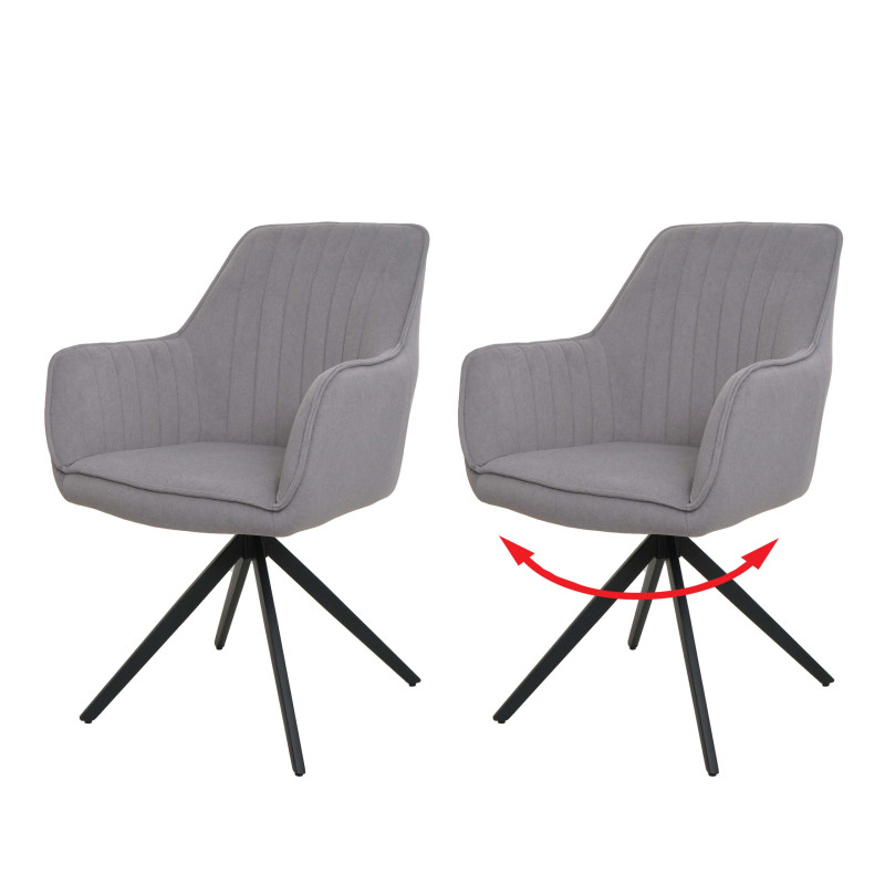 Lot de 2 chaises de salle à manger avec accoudoirs, pivotante Auto-Position tissu/textile - gris clair