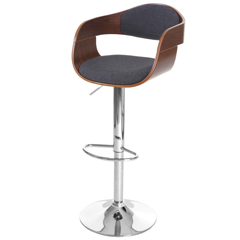 Tabouret de bar Carlow, chaise de comptoir, design rétro, bois de proue - aspect noix, gris foncé