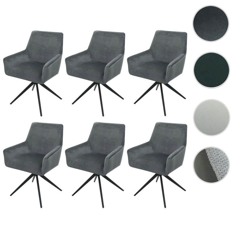 Lot de 6 chaises de salle à manger accoudoir pivotant Auto-Position tissu/textile - gris clair similicuir gris foncé