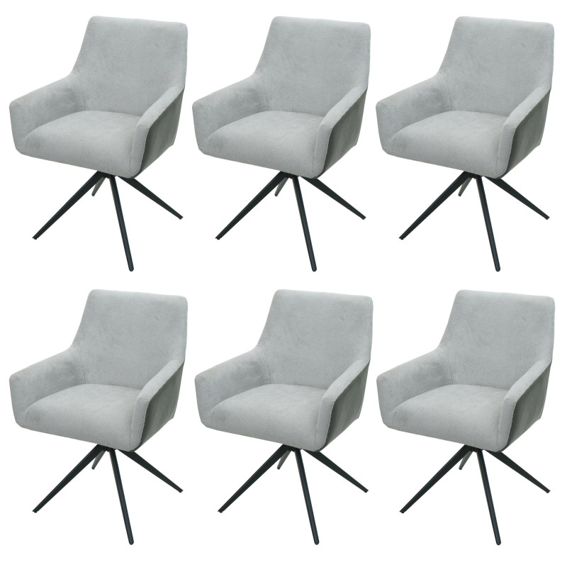 Lot de 6 chaises de salle à manger accoudoir pivotant Auto-Position tissu/textile - gris clair similicuir gris foncé