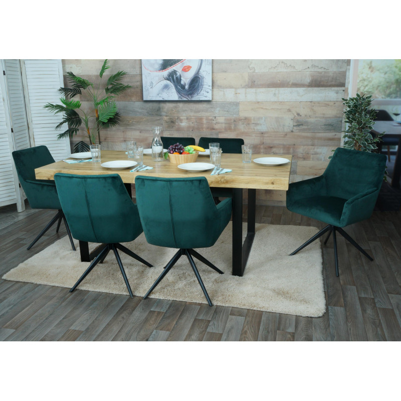 Lot de 6 chaises de salle à manger  accoudoir pivotant Auto-Position tissu/textile - vert