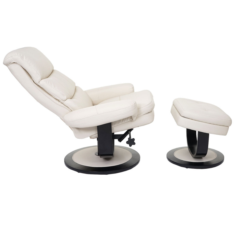 Fauteuil relax Turda, fauteuil de télévision, avec tabouret + casier, similicuir - crème