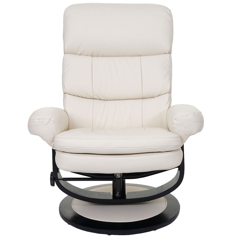 Fauteuil relax Turda, fauteuil de télévision, avec tabouret + casier, similicuir - crème