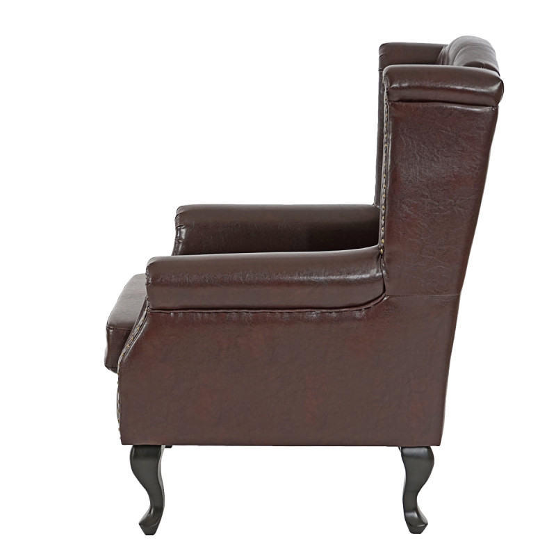 Fauteuil de relaxation Chesterfield, cuir synthétique - brun antique avec repose-pied