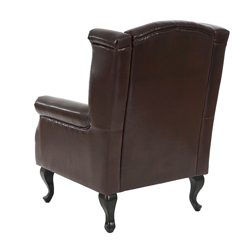 Fauteuil de relaxation Chesterfield, cuir synthétique - brun antique avec repose-pied