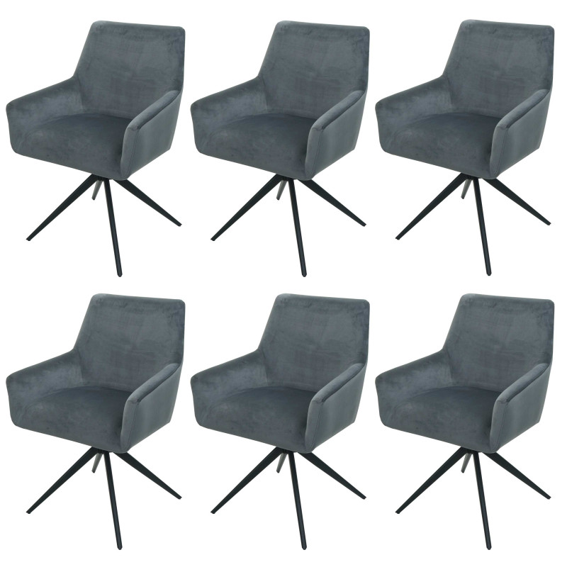 Lot de 6 chaises de salle à manger  accoudoir pivotant Auto-Position tissu/textile - gris foncé